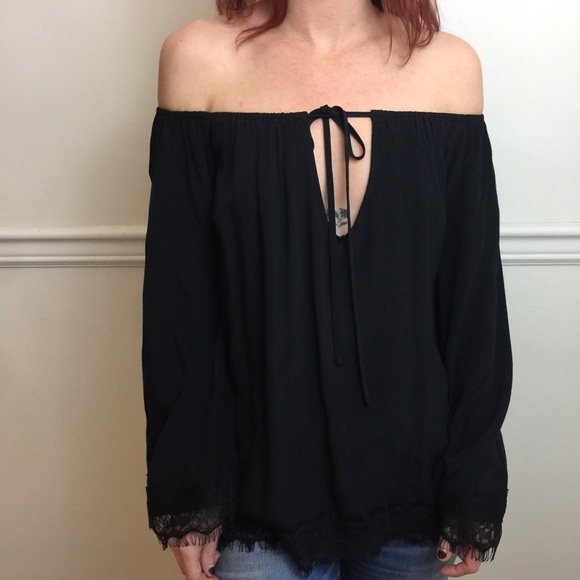 For Love and Lemons Black Lace Trim OTS Blouse Top - Picture 4 of 8